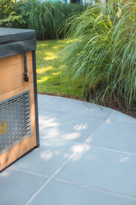 Ice bath on a bluestone patio.