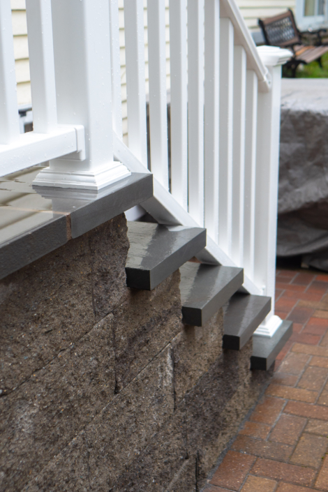 Stairs on a back patio with bluestone treads.